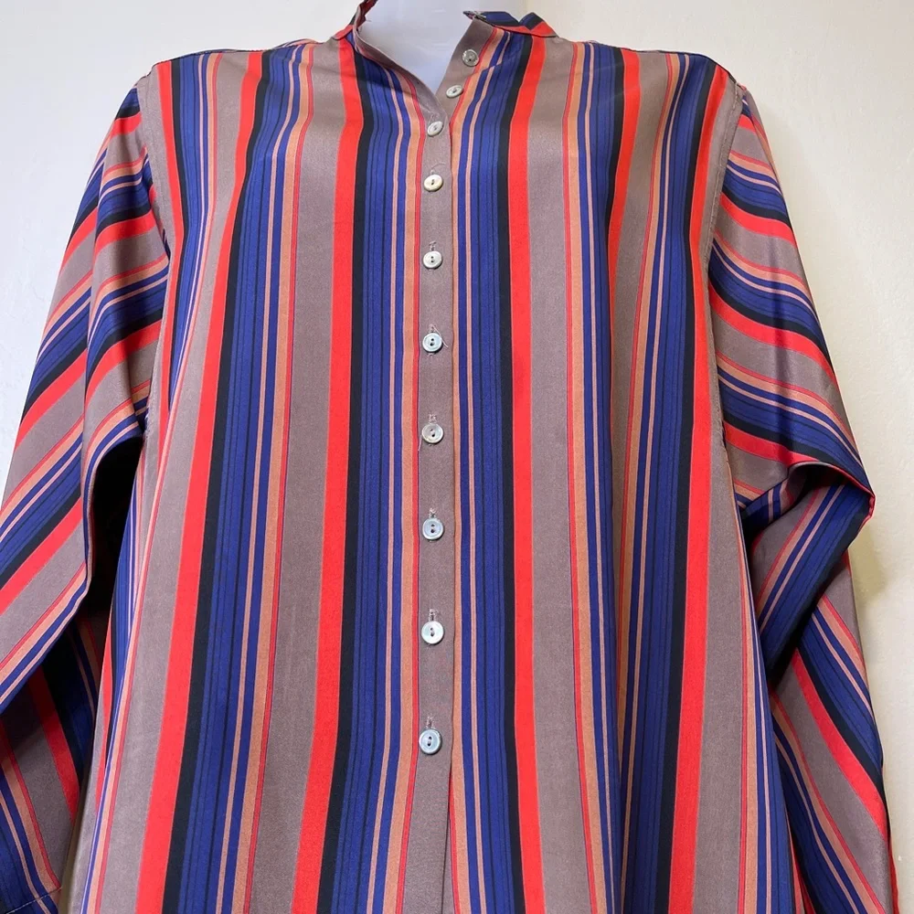 LC | VTG Retro Disco Dolaman Long Sleeve Allover Stripe Button Front Blouse - Picture 7 of 17